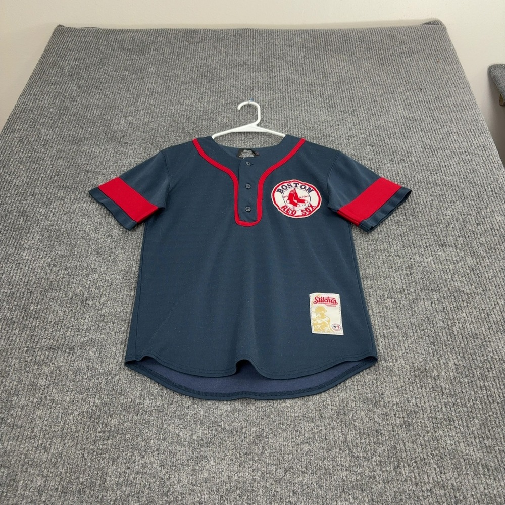 Boston Red Sox Stitches Jersey Mens Medium Blue Cotton Blend Henley Sportswear